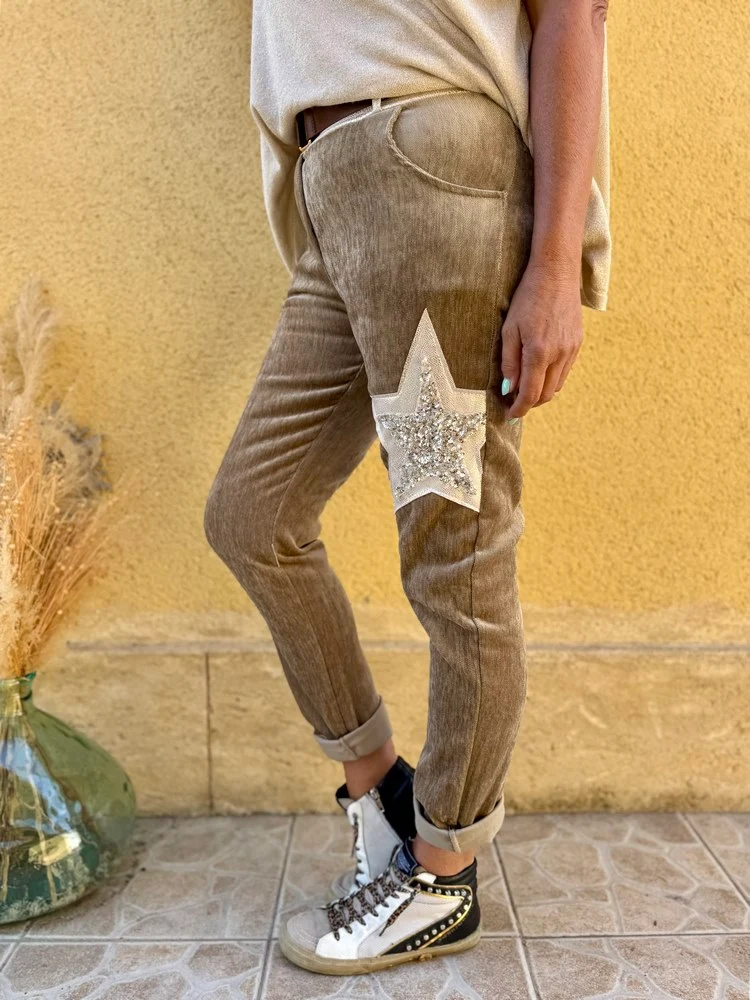 Jogg velours Etoile taupe
