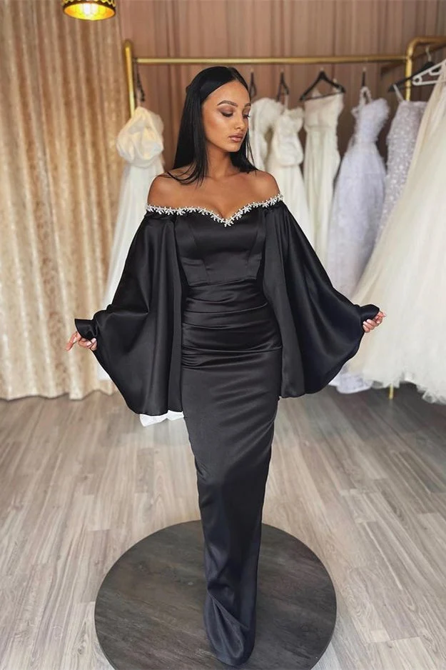 Robe de soirée noire élégante à manches longues et décolleté en cœur
