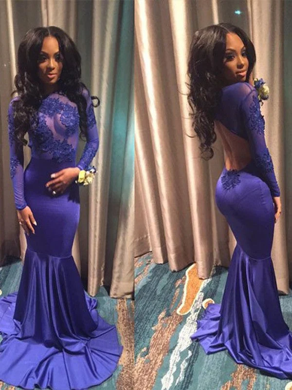 Robe de bal sirène élégante à manches longues avec appliques en dentelle pour femme