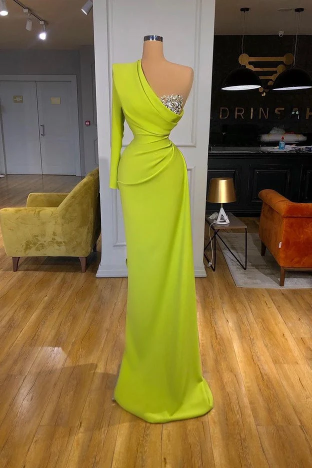 Robe de bal sirène élégante à une épaule et manches longues, coupe sur mesure
