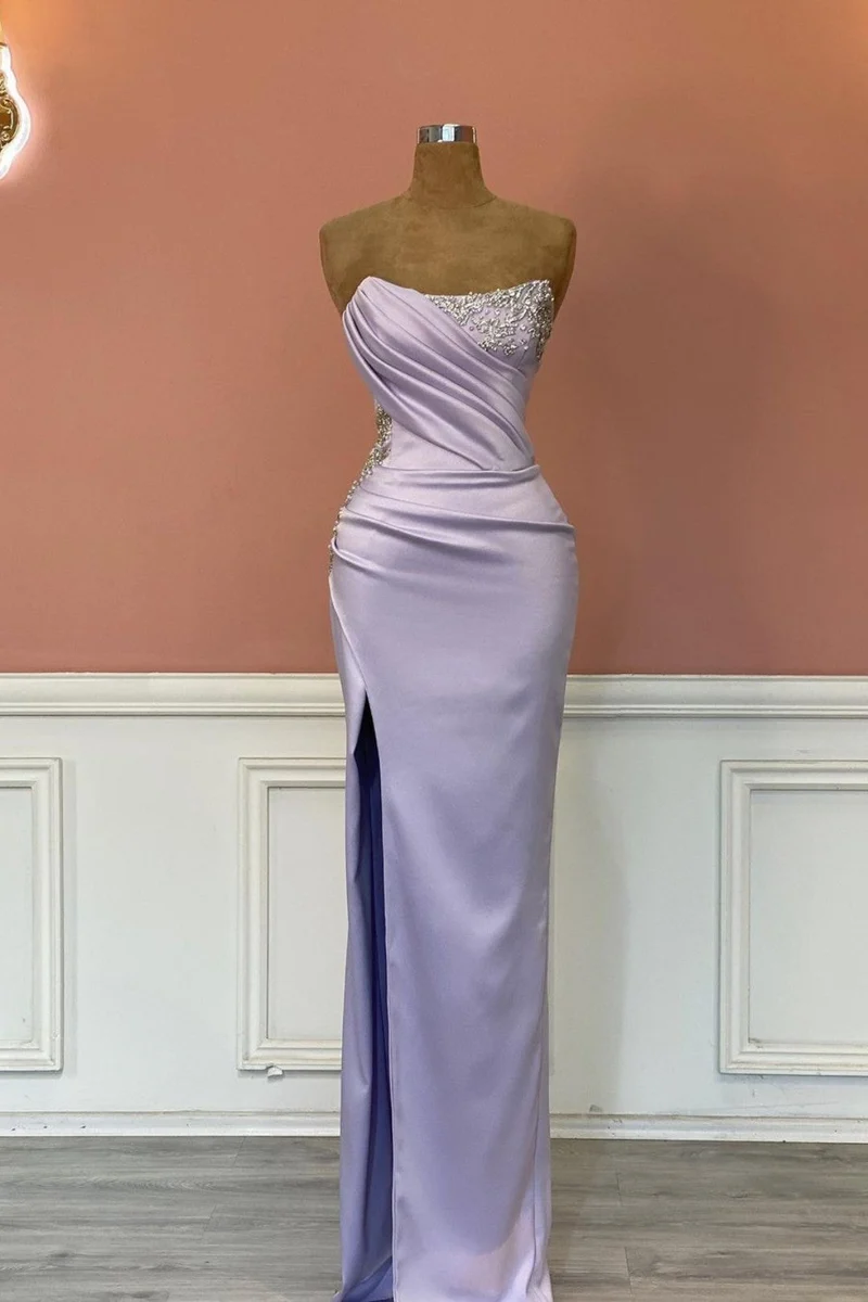 Robe de bal sirène élégante sans manches avec strass violet clair pour occasions spéciales