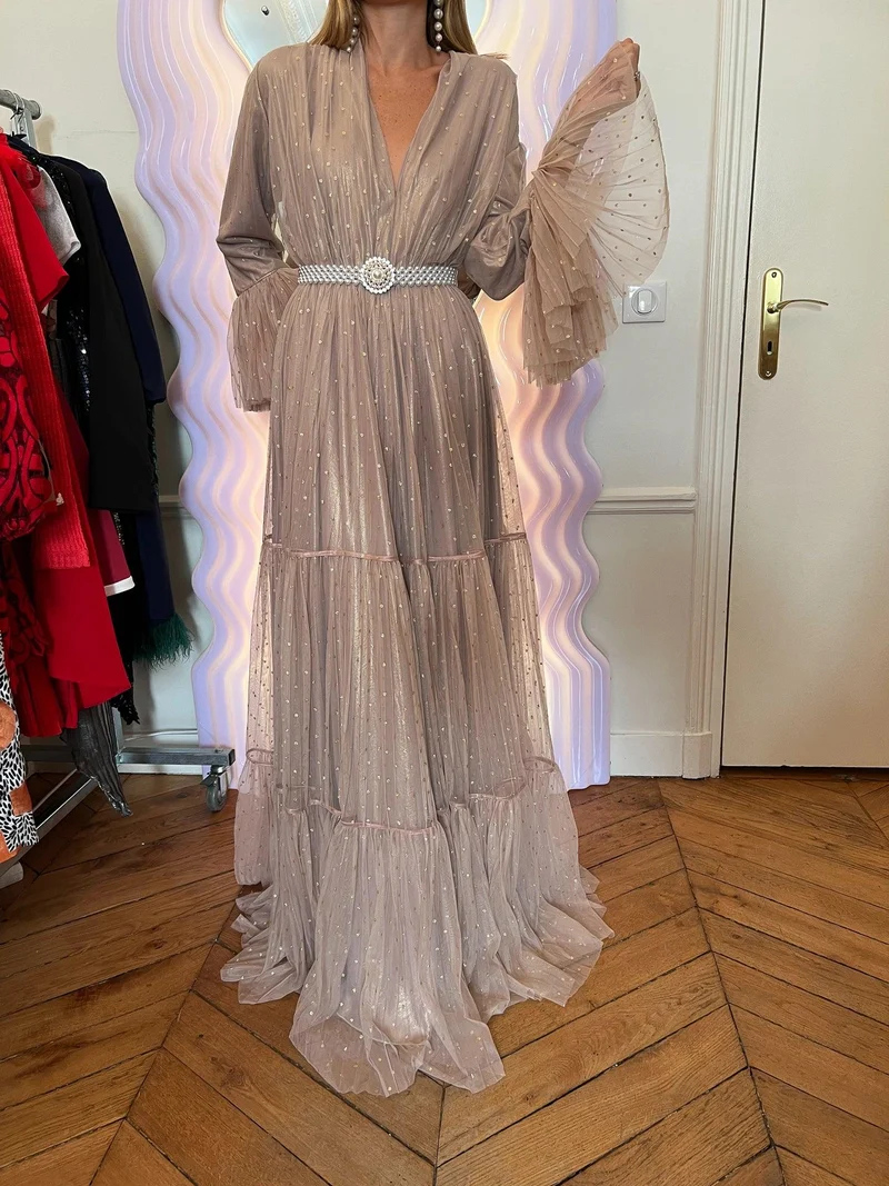 Robe Défilé plumetis beige