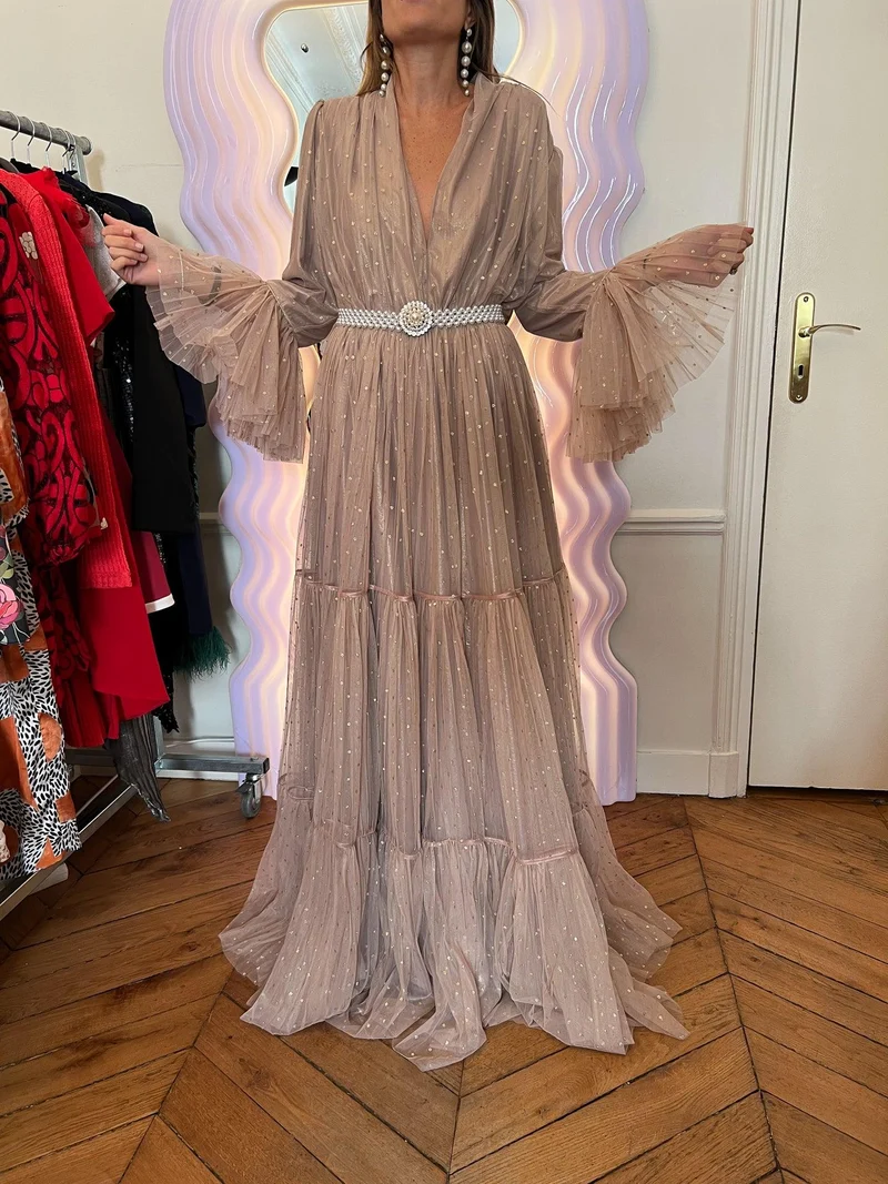 Robe Défilé plumetis beige
