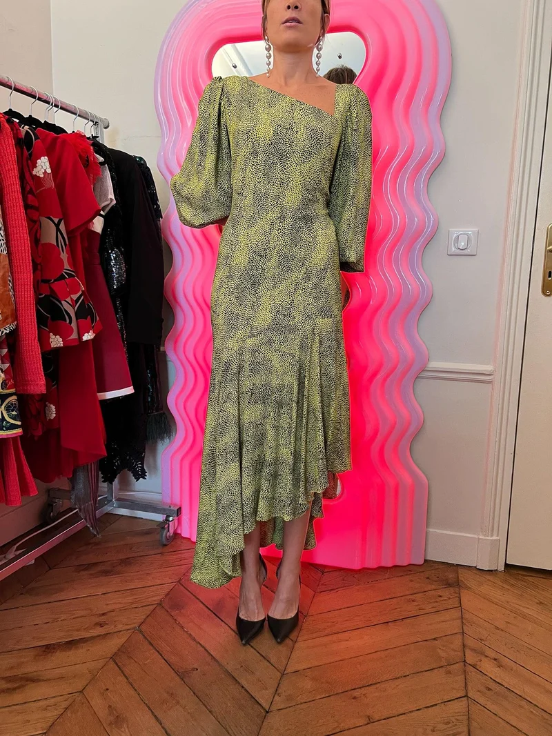 Robe midi imprimé léopard jaune