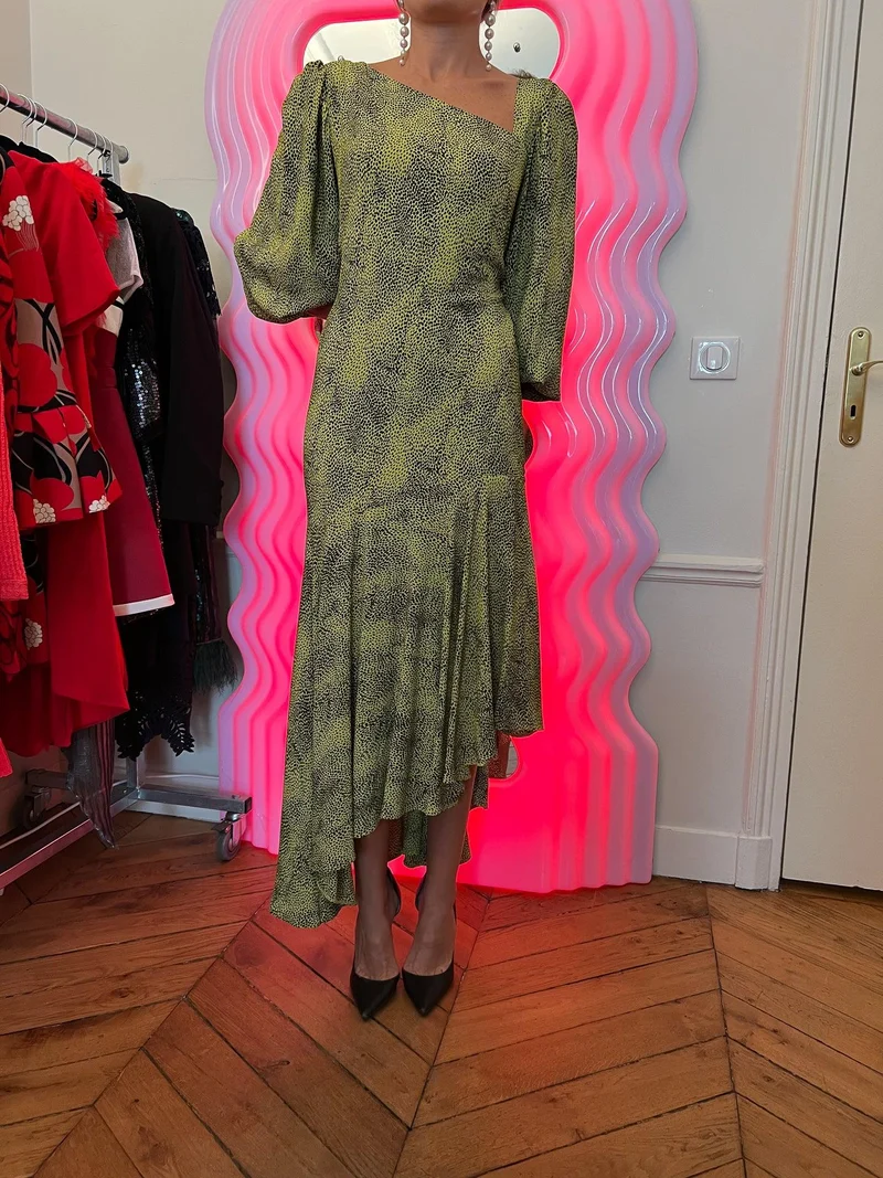Robe midi imprimé léopard jaune