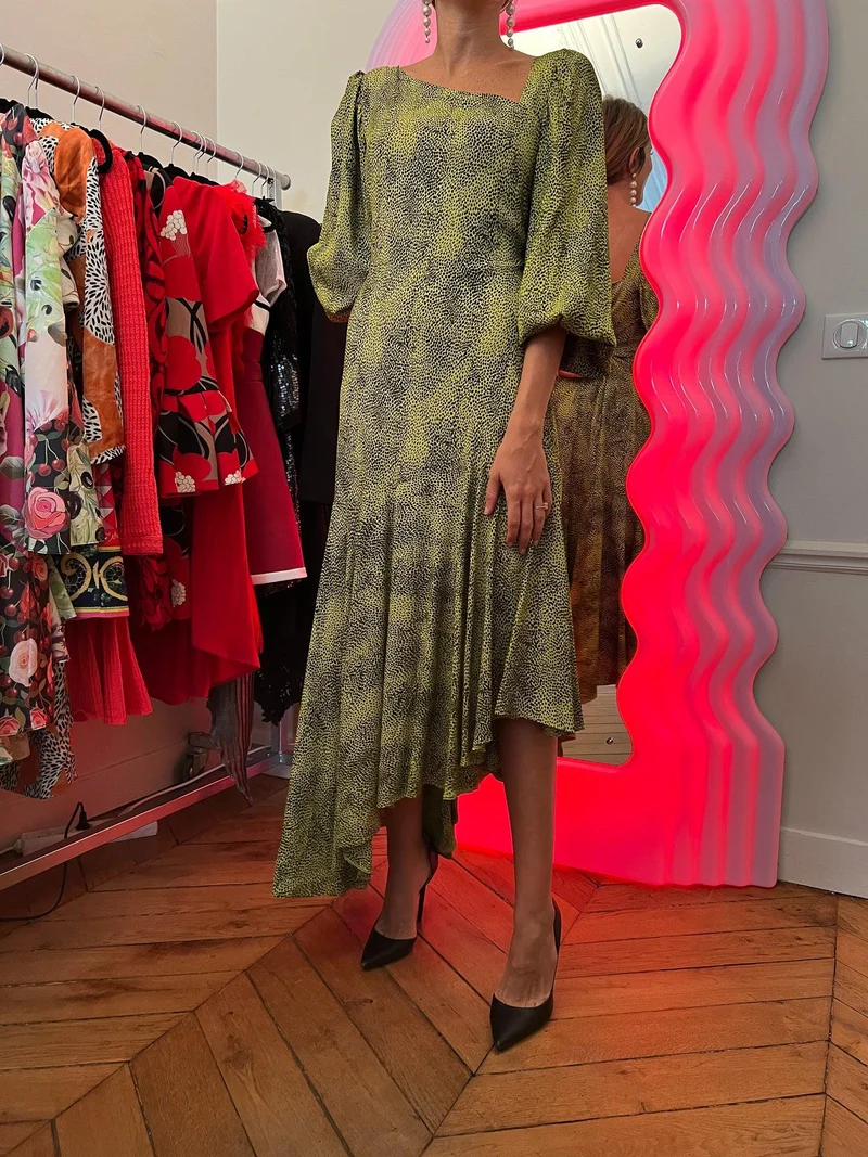 Robe midi imprimé léopard jaune