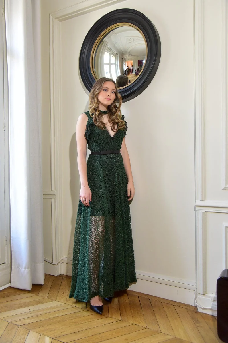 Robe longue en dentelle verte