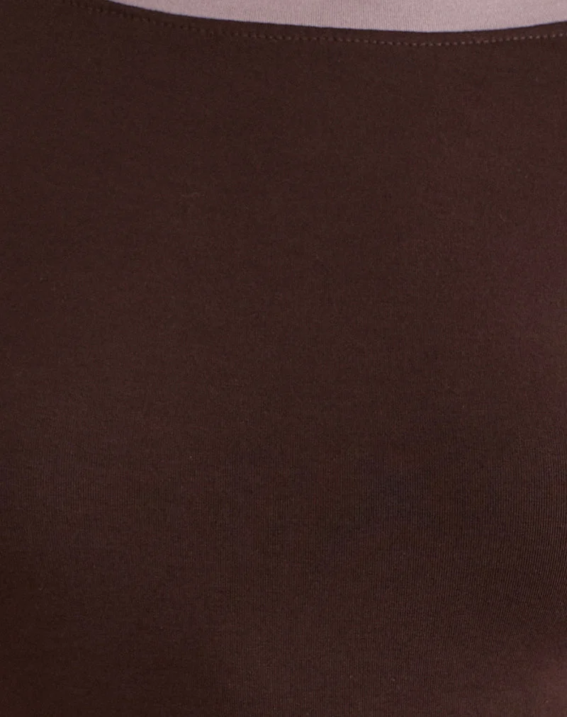 Haut Yones en chocolat noir avec une bordure gris lavande