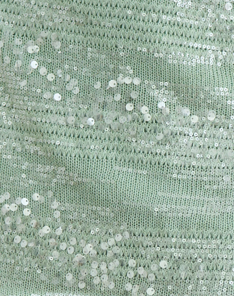 Mini-jupe Nirado en maille à paillettes vert menthe