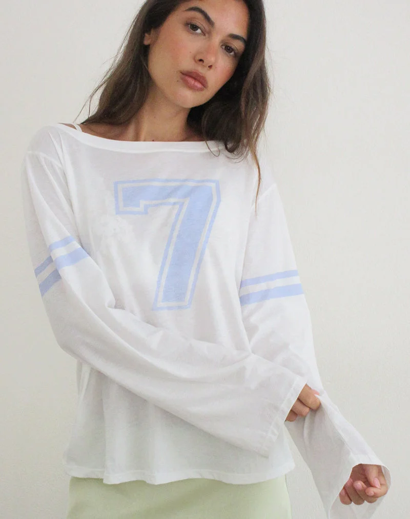 Haut à manches longues Josie, blanc, avec motif « Seven and Stripes »