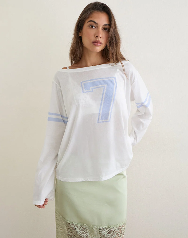 Haut à manches longues Josie, blanc, avec motif « Seven and Stripes »