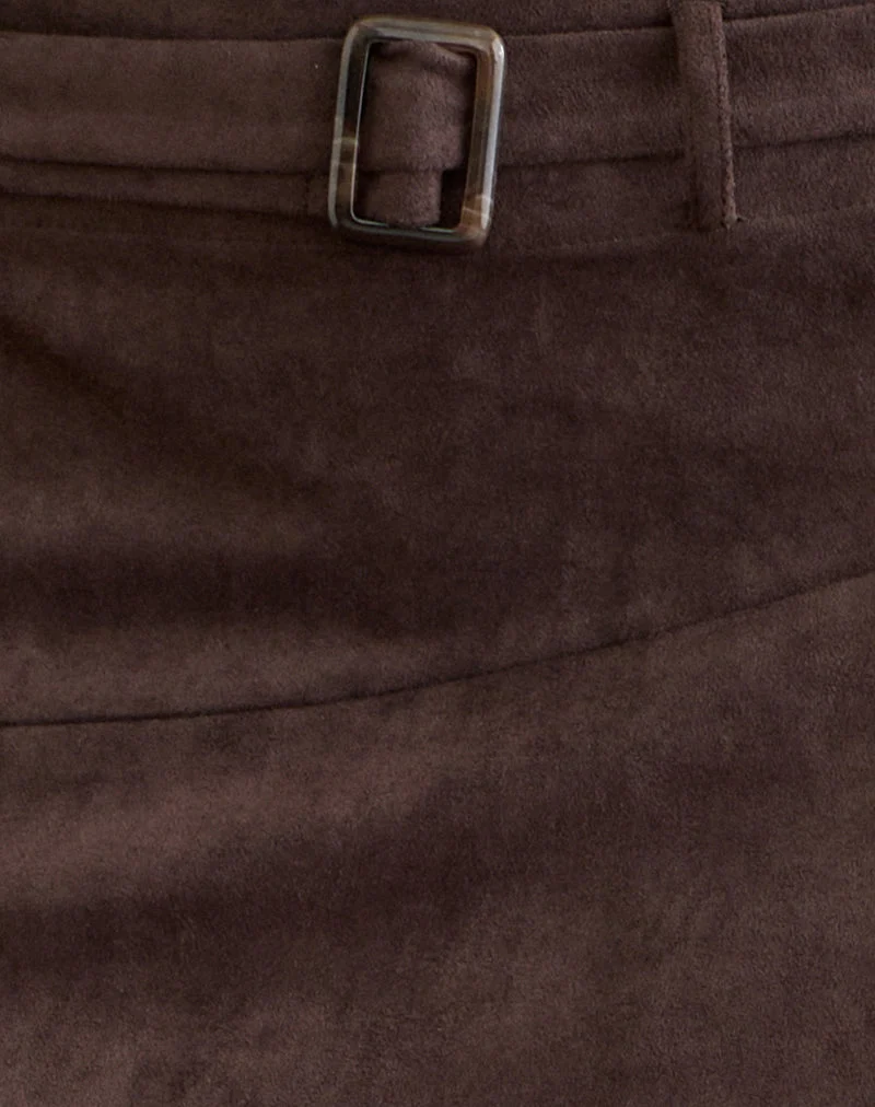 Jupe midi Suzu en simili-daim marron foncé