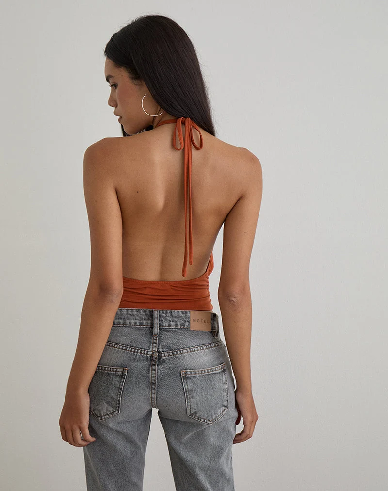 Karise Plunge Top in Cupro Burnt Orange