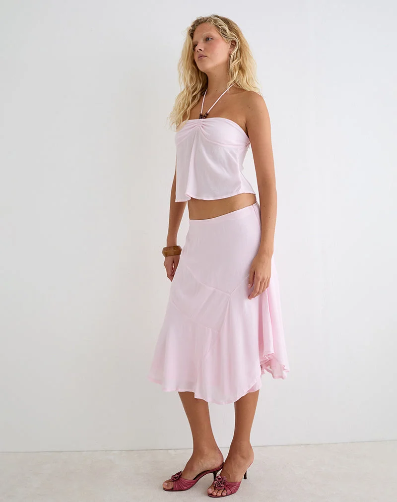 Jupe midi « Void » rose pâle froissé