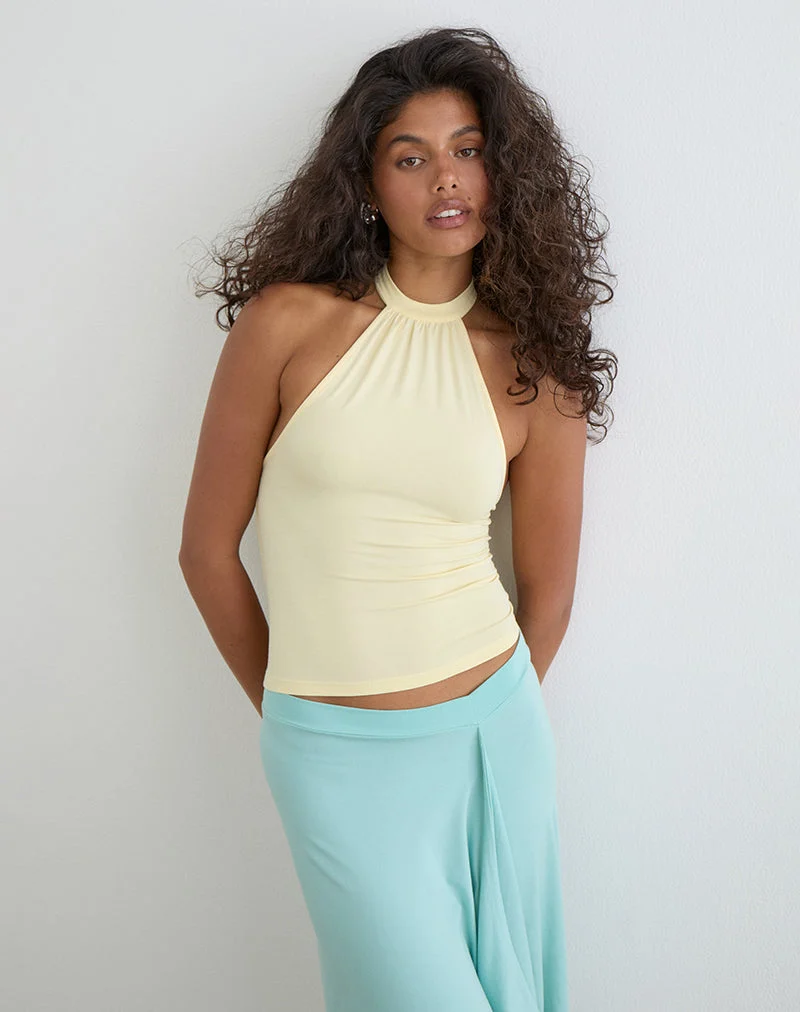 Haut à col licou Raceline en jersey de rayonne, couleur citron
