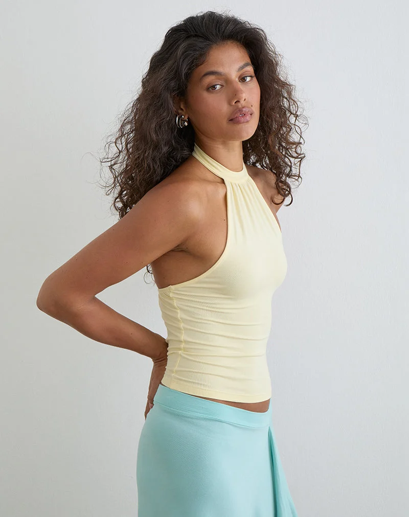 Haut à col licou Raceline en jersey de rayonne, couleur citron