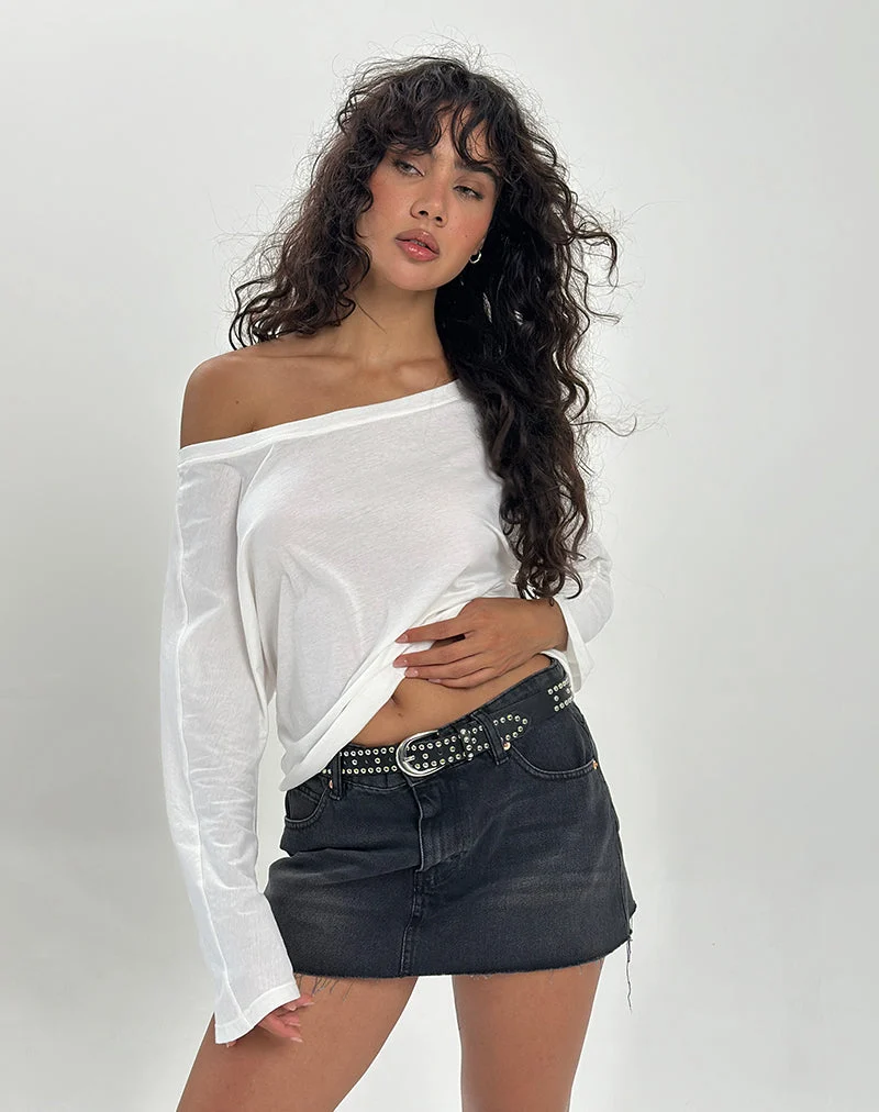 Damian Off The Shoulder Long Sleeve Basic Top in Ivory (Top basique à manches longues)