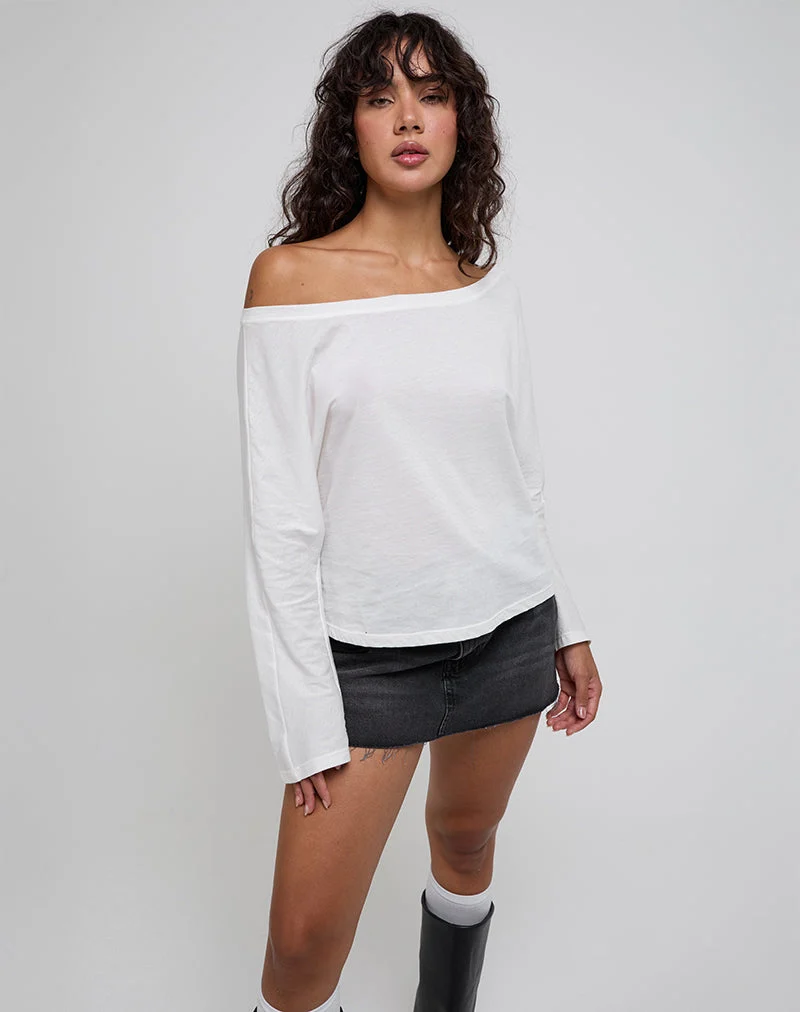 Damian Off The Shoulder Long Sleeve Basic Top in Ivory (Top basique à manches longues)