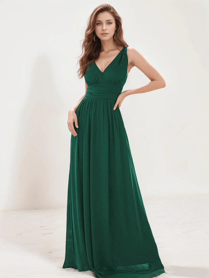 Robe de soirée longue verte sans manches