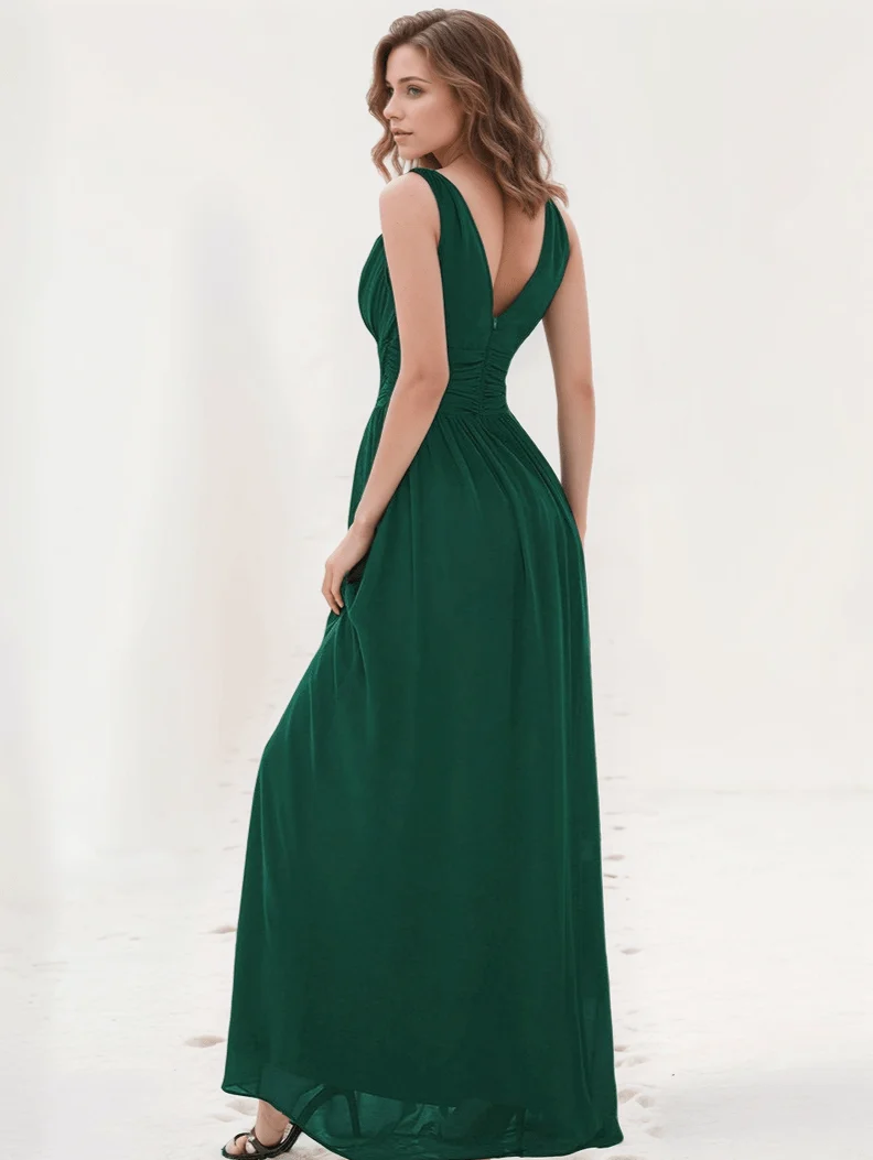 Robe de soirée longue verte sans manches