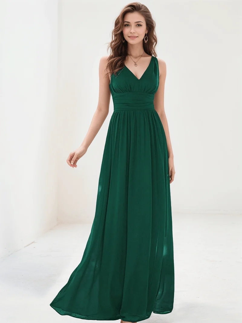 Robe de soirée longue verte sans manches