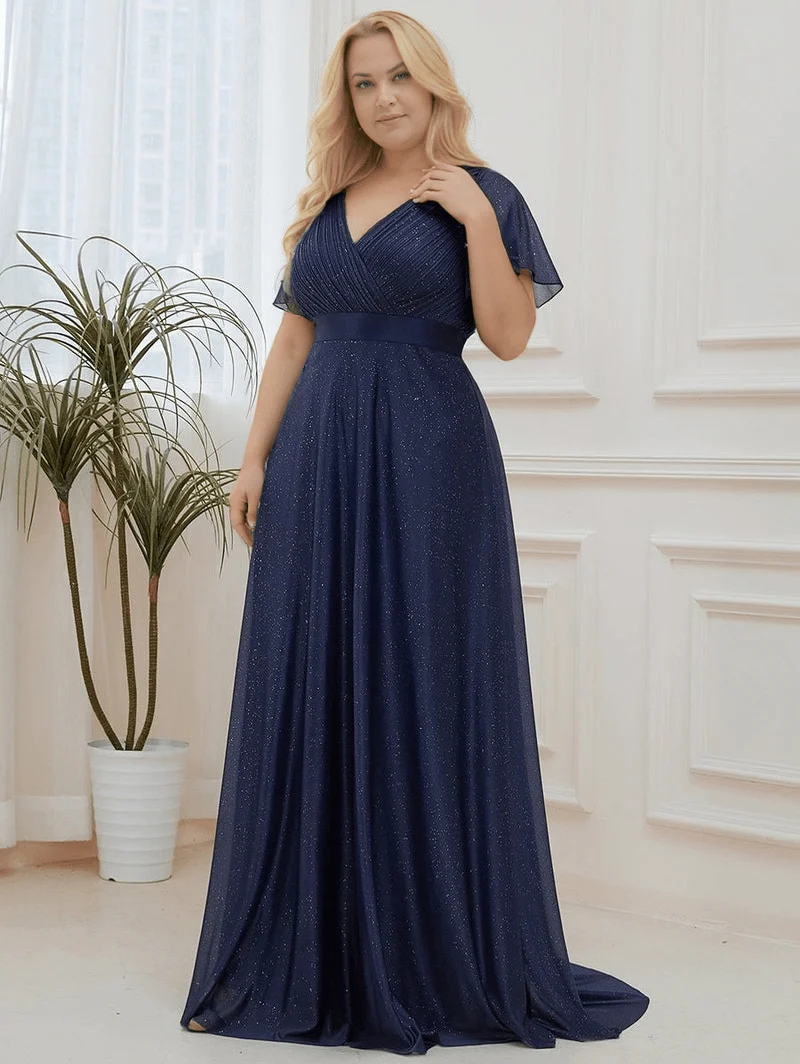 Robe de soirée bleue grande taille à sequins