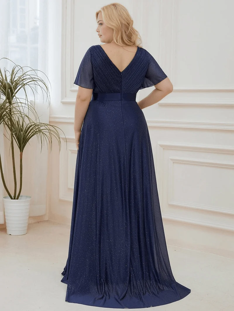 Robe de soirée bleue grande taille à sequins