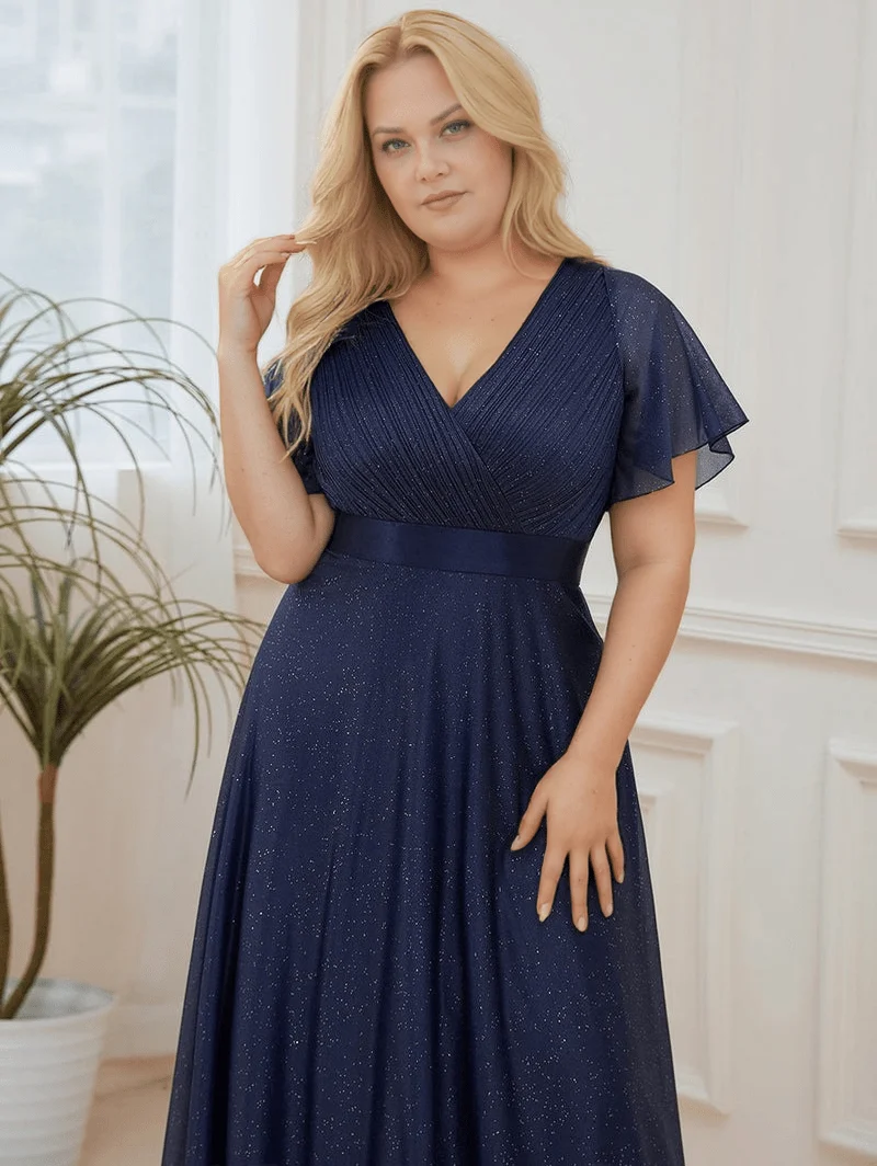 Robe de soirée bleue grande taille à sequins
