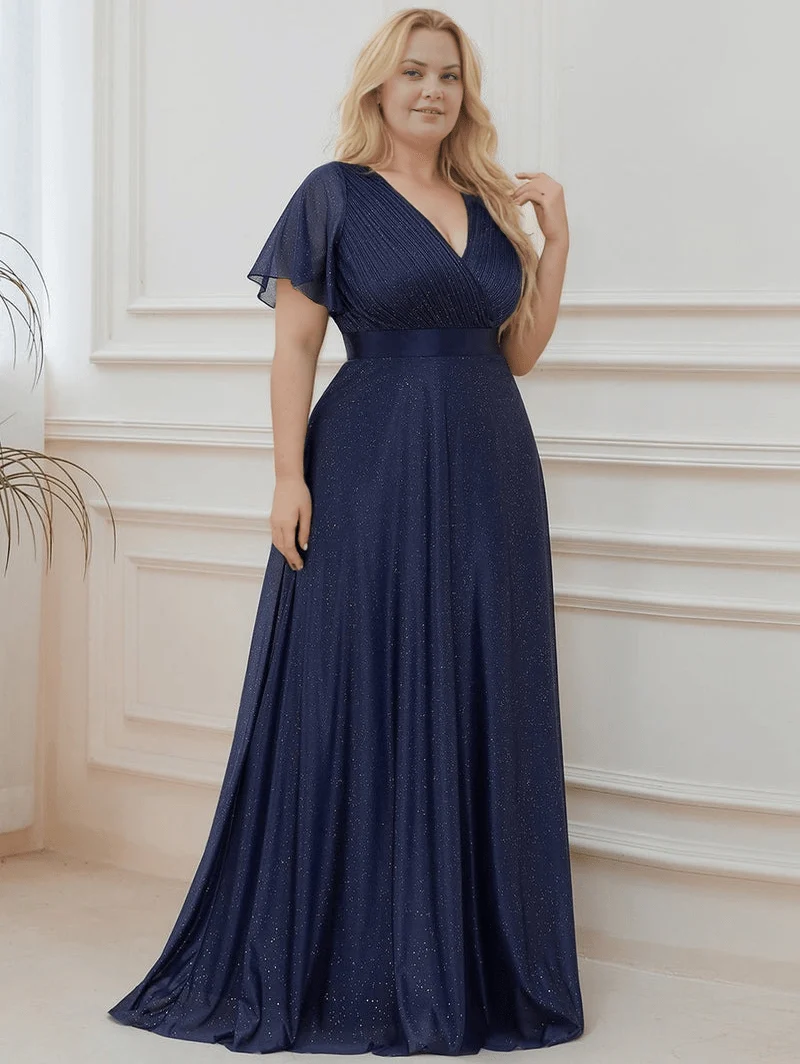 Robe de soirée bleue grande taille à sequins