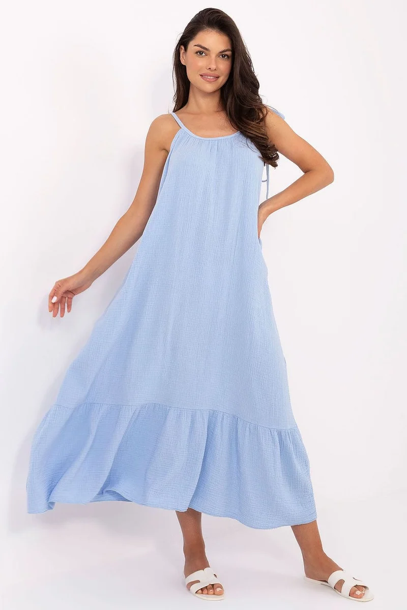 Robe été bleue bohème longue fluide