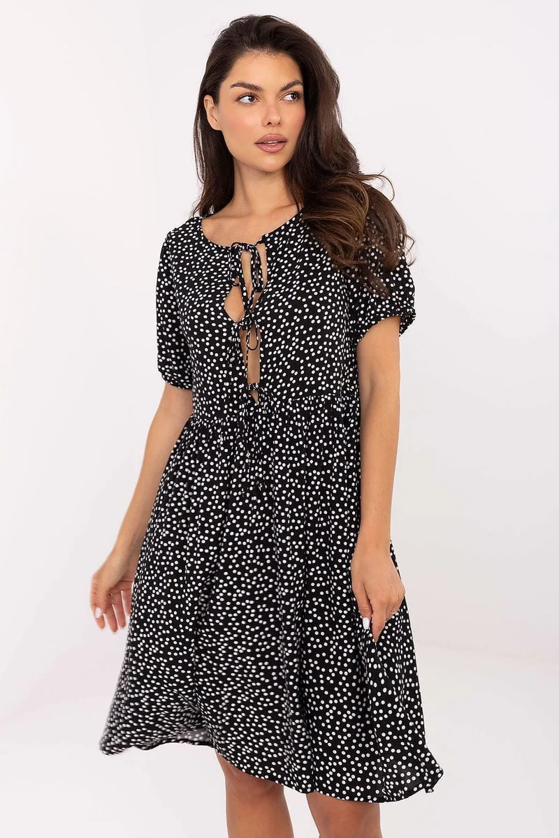 Robe d’été courte fluide à pois noir