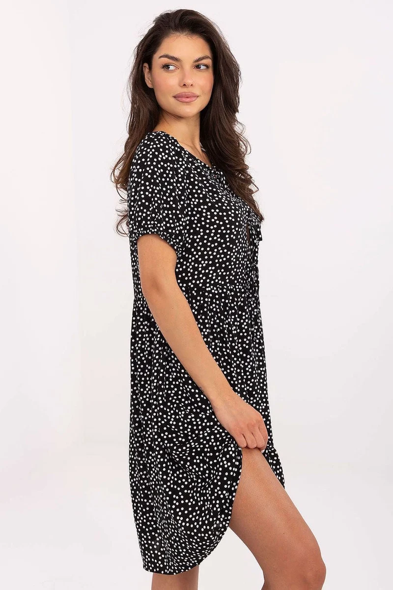 Robe d’été courte fluide à pois noir