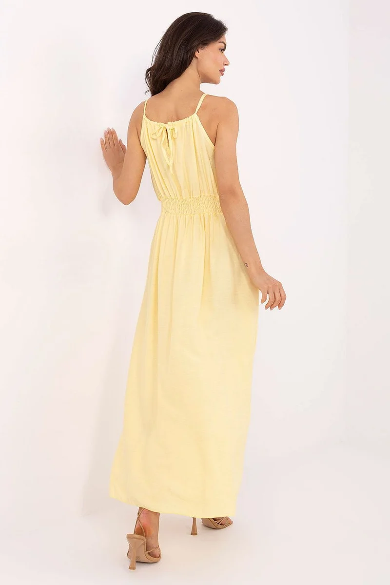 Robe bohème longue fendue sans manches