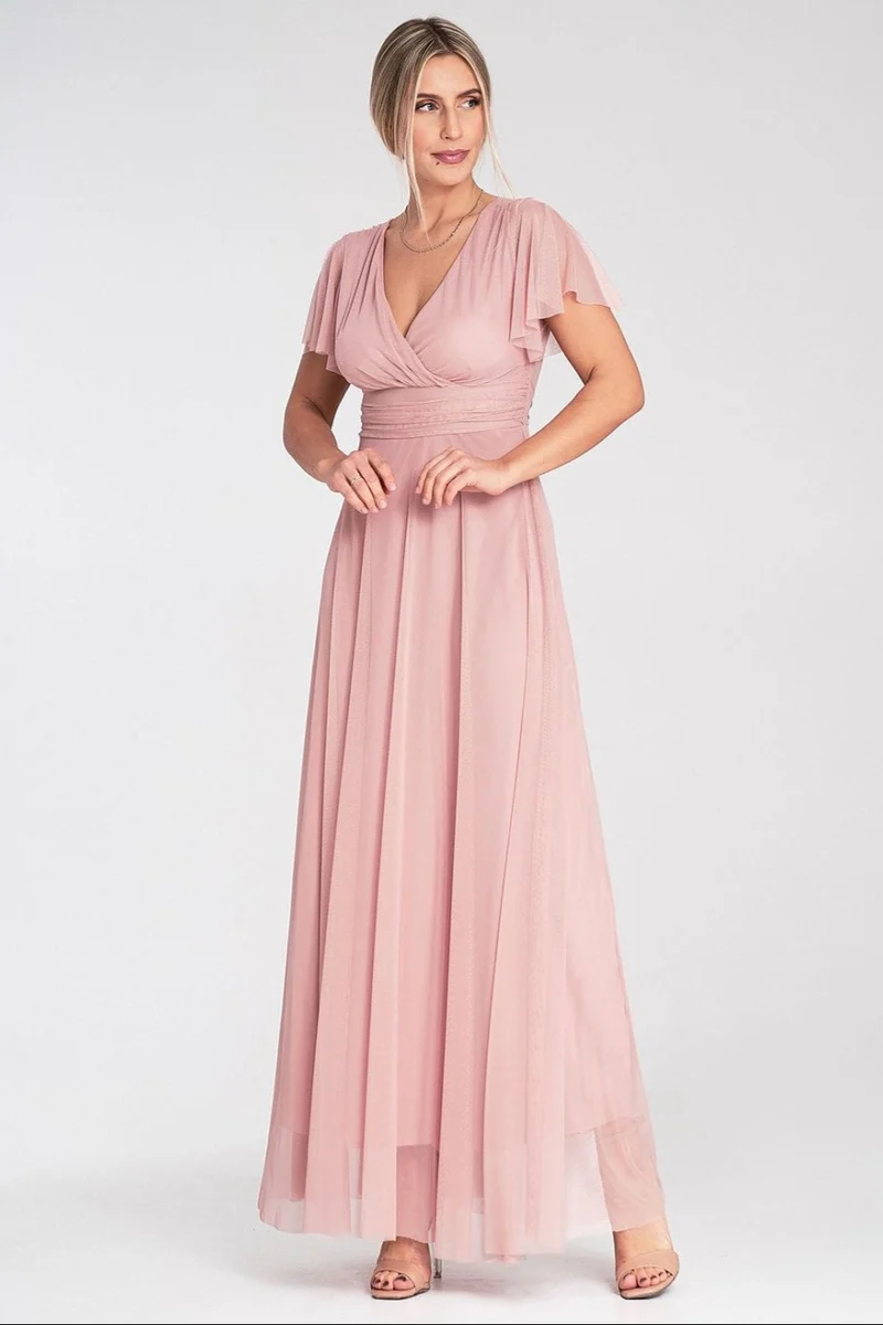 Robe longue rose pour demoiselle d'honneur chic
