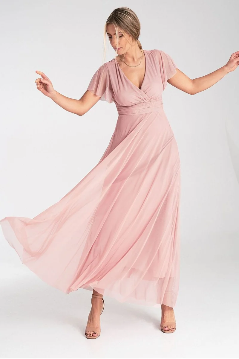 Robe longue rose pour demoiselle d'honneur chic