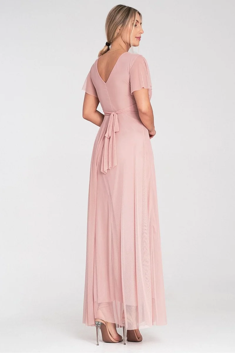 Robe longue rose pour demoiselle d'honneur chic