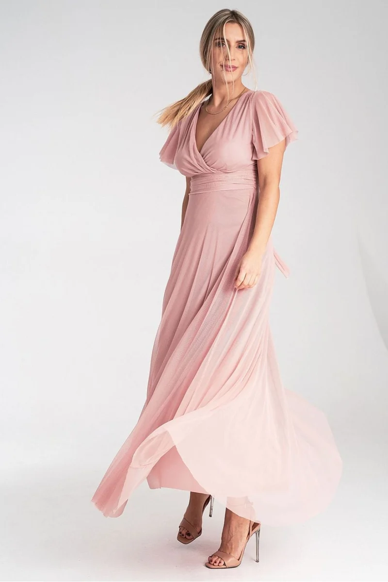 Robe longue rose pour demoiselle d'honneur chic