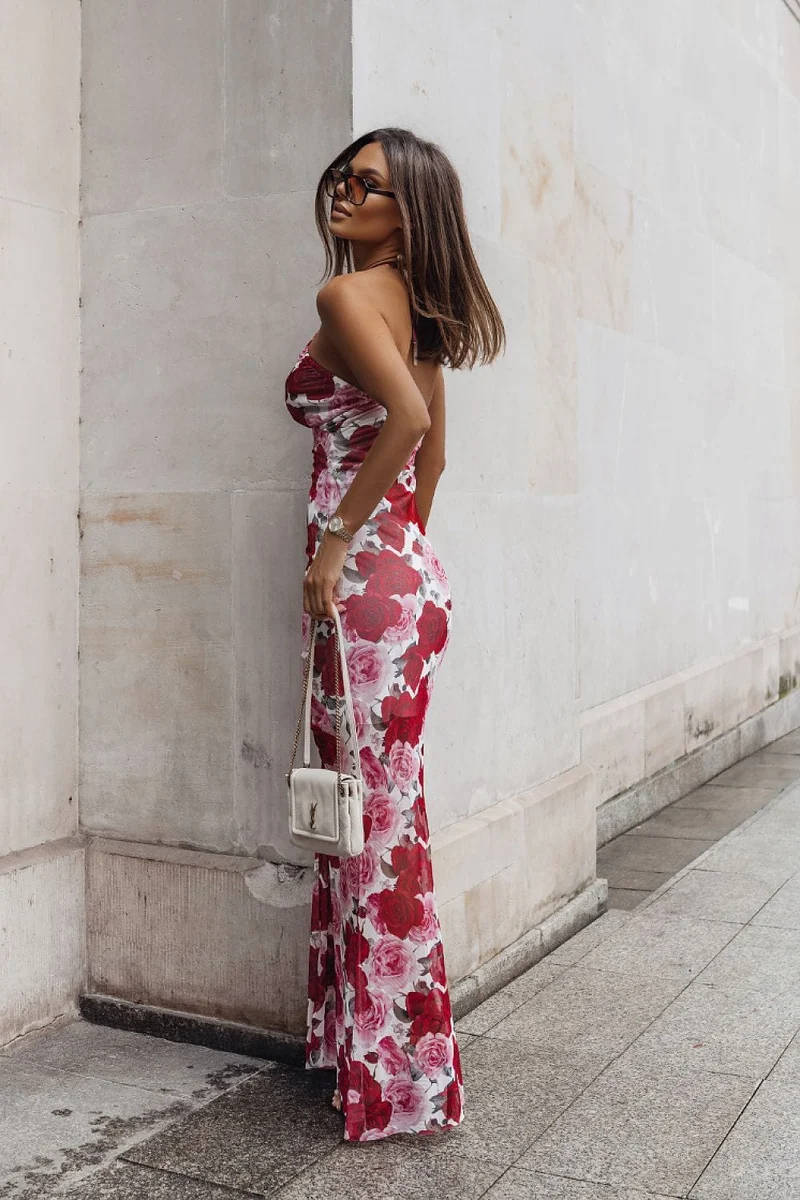 Robe de soirée fleurie fendue sexy