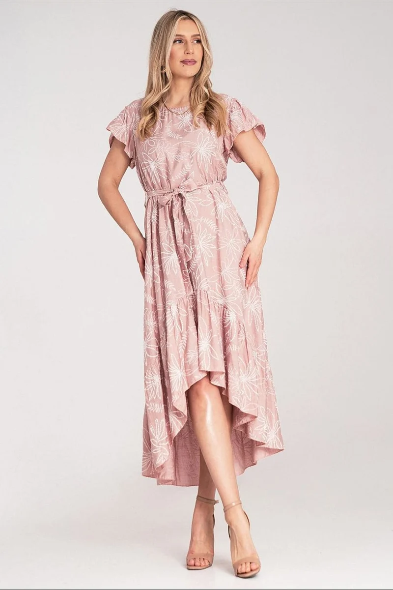 Robe été bohème asymétrique rose