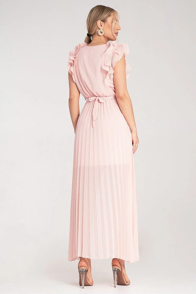 Robe longue plissée rose pour invitée au mariage