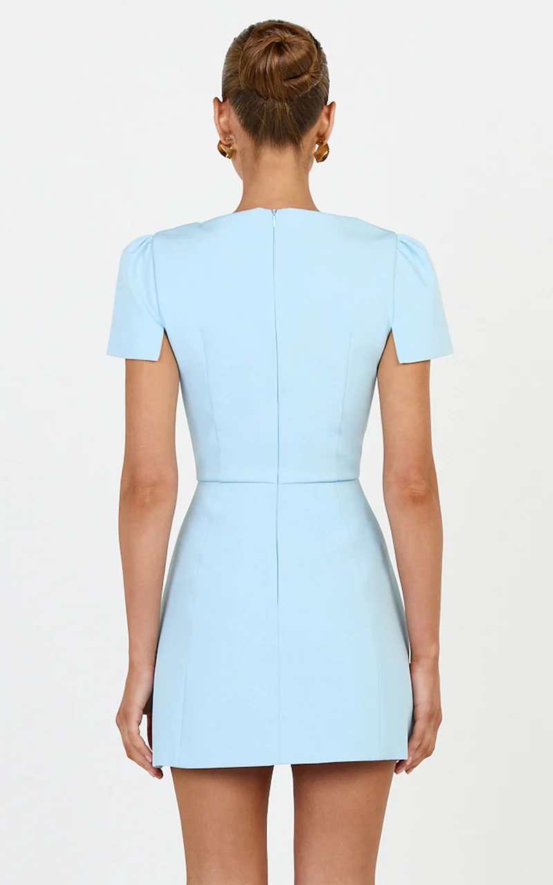 Zinnia Mini Dress - Square Neck Tulip Dress in Blue