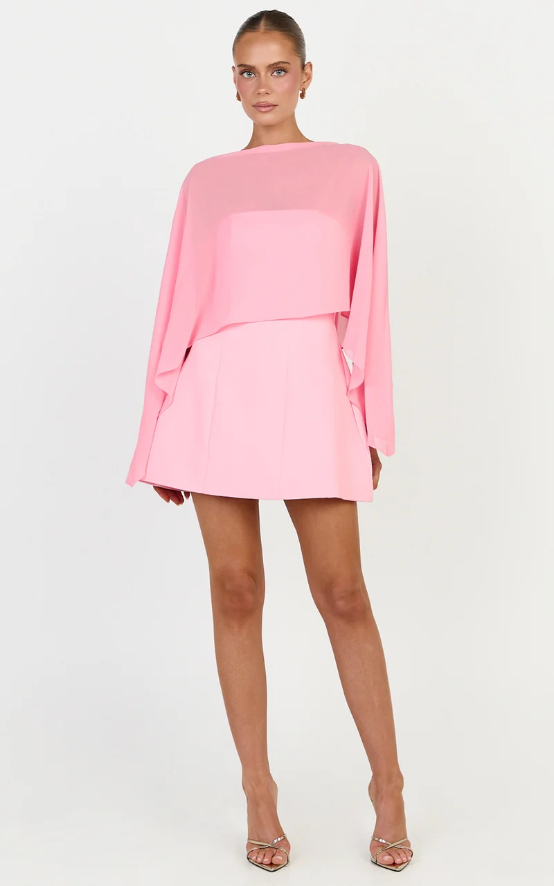 Aya Top - Sheer Off Shoulder Cape Top in Pink