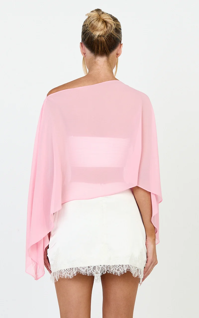 Aya Top - Sheer Off Shoulder Cape Top in Pink