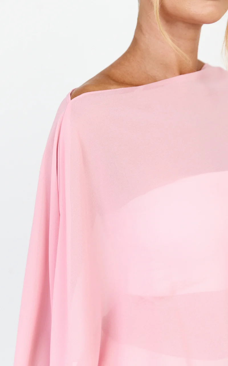 Aya Top - Sheer Off Shoulder Cape Top in Pink