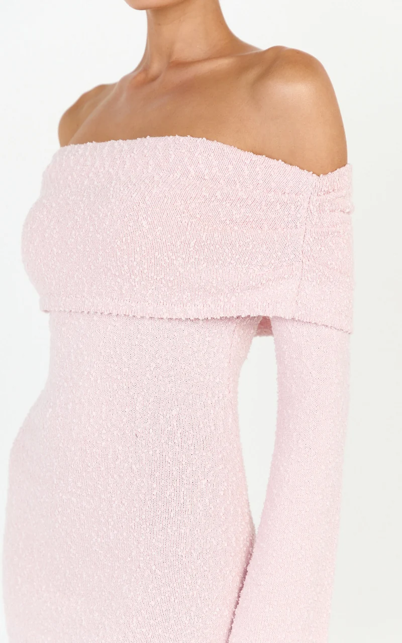 Pietra Mini Dress - Knitted Off Shoulder Dress in Pink