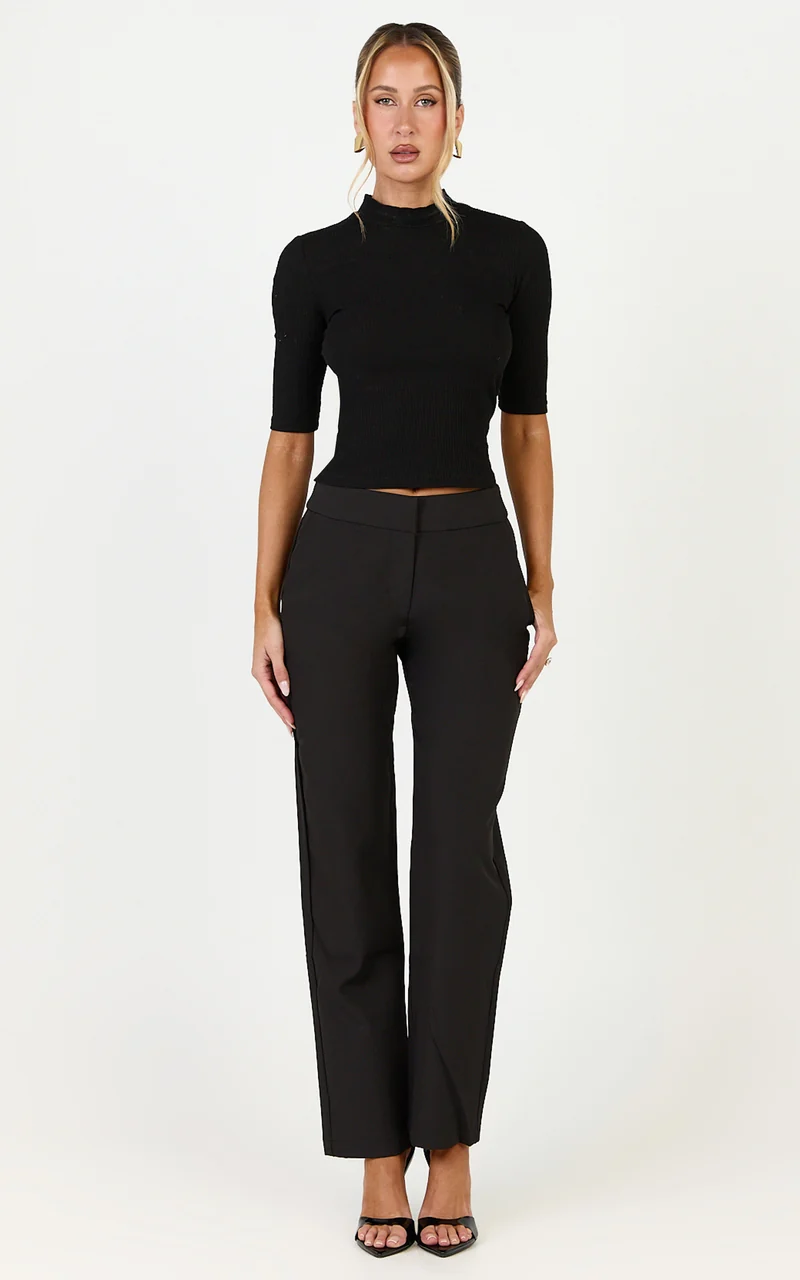 Neema Pants - Mid Rise Straight Leg Pants in Black