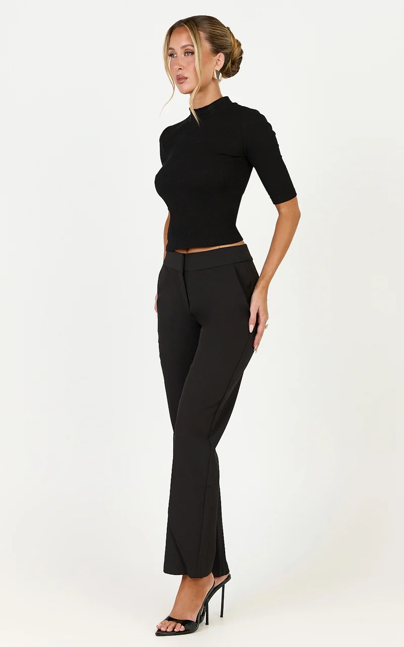 Neema Pants - Mid Rise Straight Leg Pants in Black