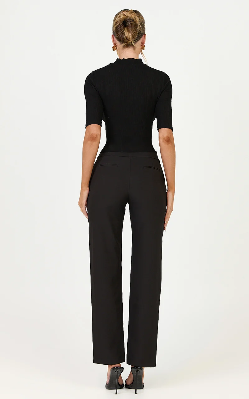 Neema Pants - Mid Rise Straight Leg Pants in Black