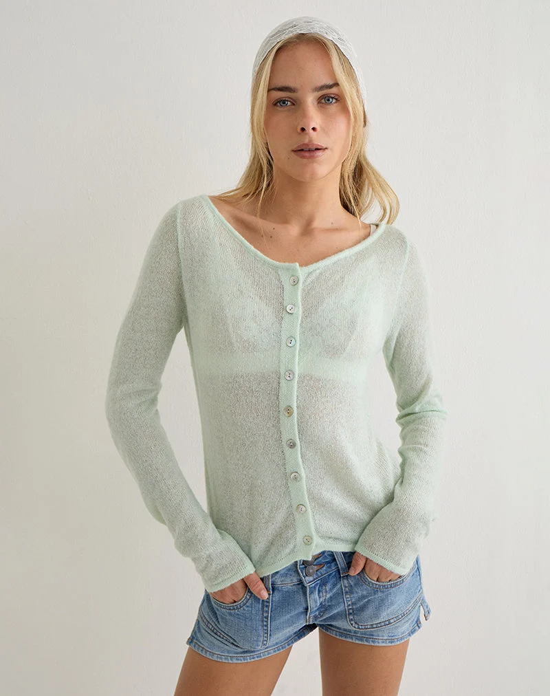 Haut à manches longues Sartini en maille transparente couleur menthe