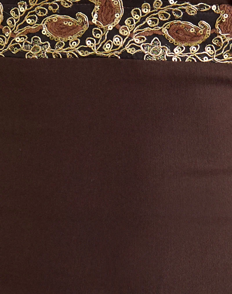 Haut dos nu Orvio marron avec bordure brodée de paillettes